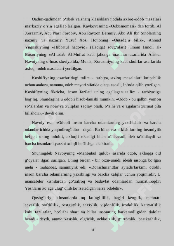 AXLOQIY TARBIYA BERISH VAZIFALARI,VOSITALARI 8
