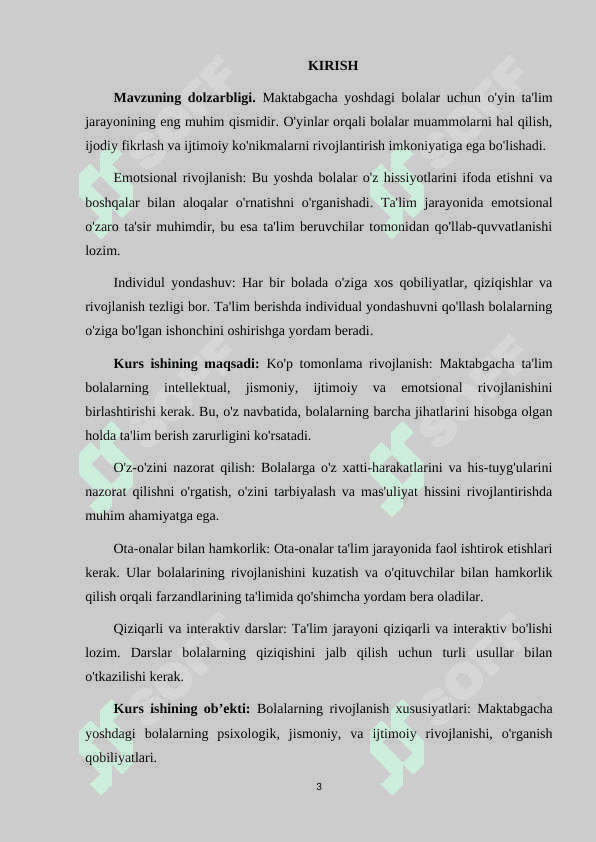 MAKTABGACHA YOSHDAGI BOLALAR TAʼLIM TARBIYASI.MAKTABGACHA TAʼLIM TASHKILOTIDA TARBIYA TURLARI VA ULARNING SHAXSI KAMOLOTGA TAʼSIRI 3