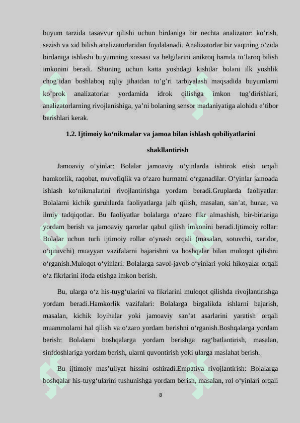 MAKTABGACHA YOSHDAGI BOLALAR TAʼLIM TARBIYASI.MAKTABGACHA TAʼLIM TASHKILOTIDA TARBIYA TURLARI VA ULARNING SHAXSI KAMOLOTGA TAʼSIRI 8