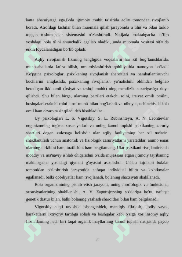 MAKTABGACHA YOSHDAGI BOLALARGA AQLIY TARBIYA BERISH MAZMUNI 8