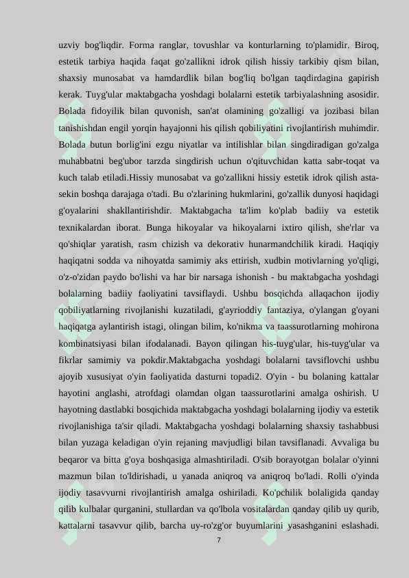 MAKTABGACHA YOSHDAGI BOLALARGA ESTETIK TARBIYA BERISH MAZMUNI 7