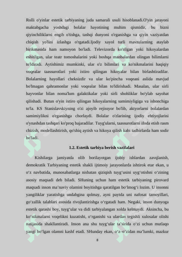 MAKTABGACHA YOSHDAGI BOLALARGA ESTETIK TARBIYA BERISH MAZMUNI 8