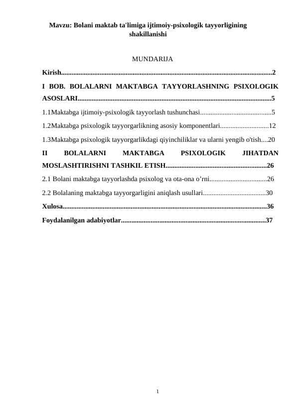 Bolani maktab ta'limiga ijtimoiy-psixologik tayyorligining shakillanishi 1