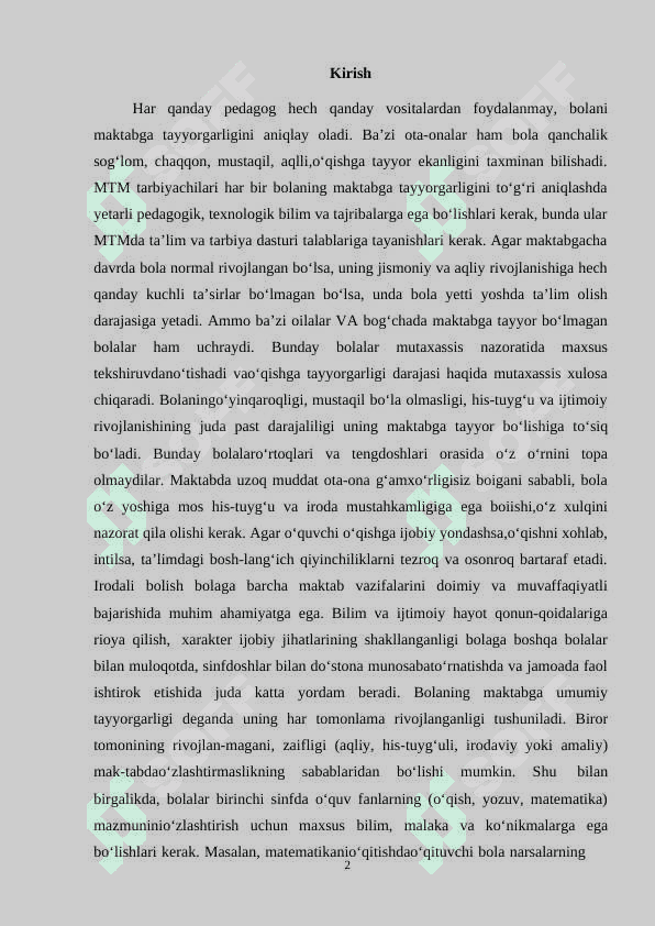 Bolani maktab ta'limiga ijtimoiy-psixologik tayyorligining shakillanishi 2