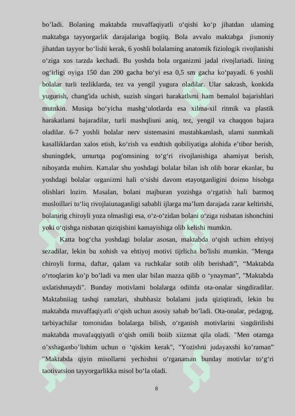 Bolani maktab ta'limiga ijtimoiy-psixologik tayyorligining shakillanishi 8