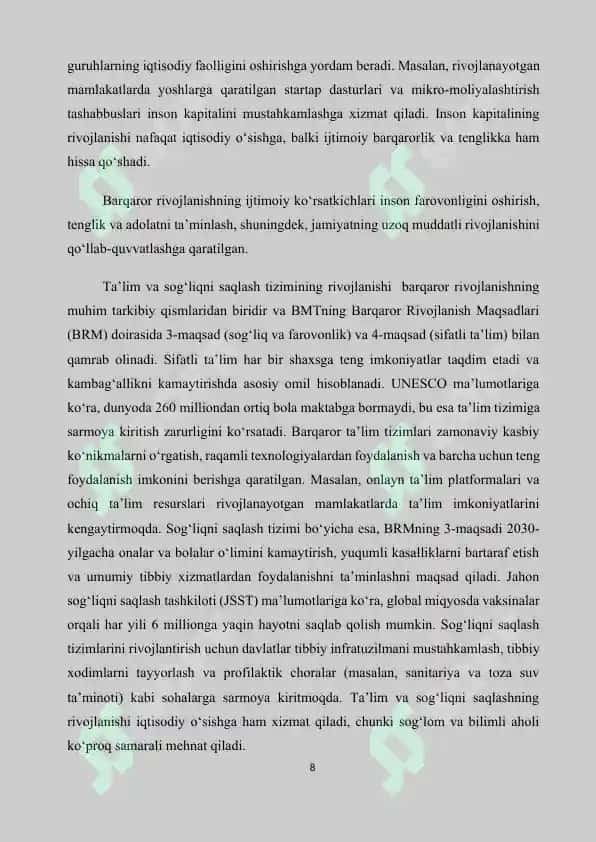Barqaror rivojlanish maqsadlari 8