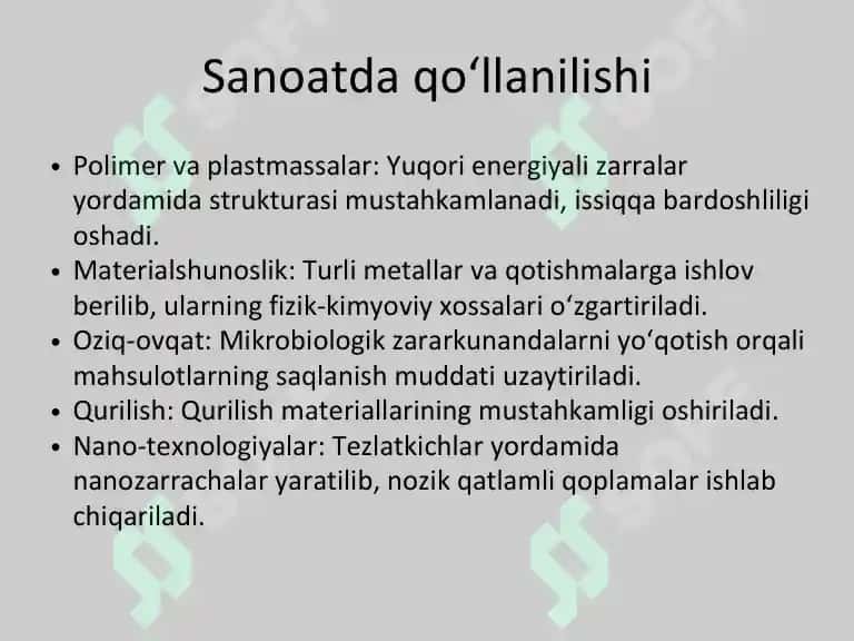 Tezlatkichlarning sanoatda qo‘llanilishi 7