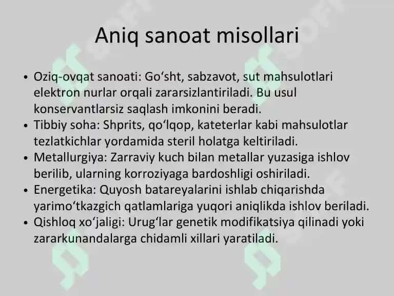 Tezlatkichlarning sanoatda qo‘llanilishi 8