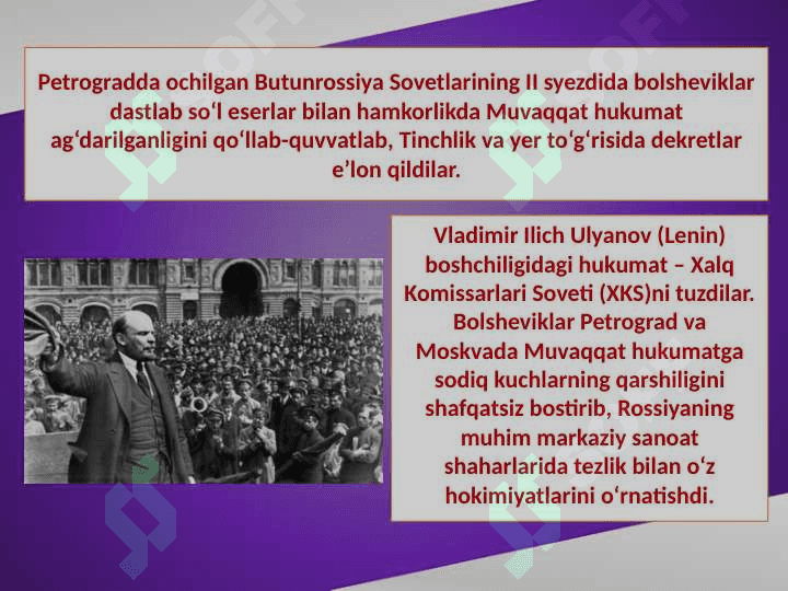 Turkistonda sovet hokimiyatining majburiy tarzda o‘rnatilishi hamda bolsheviklar diktaturasi 4