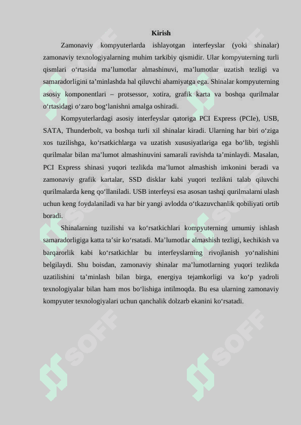 Zamonaviy kompyuterlarda ishlayotgan interfeyslari (shinalari, ularning tuzilishi, koʻrsatkichlari va xususiyatlari) 3