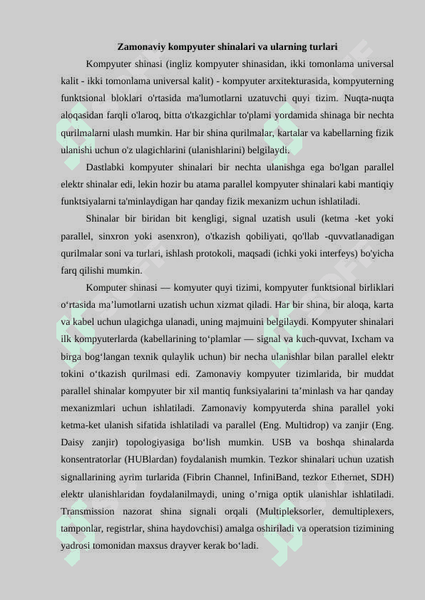 Zamonaviy kompyuterlarda ishlayotgan interfeyslari (shinalari, ularning tuzilishi, koʻrsatkichlari va xususiyatlari) 4