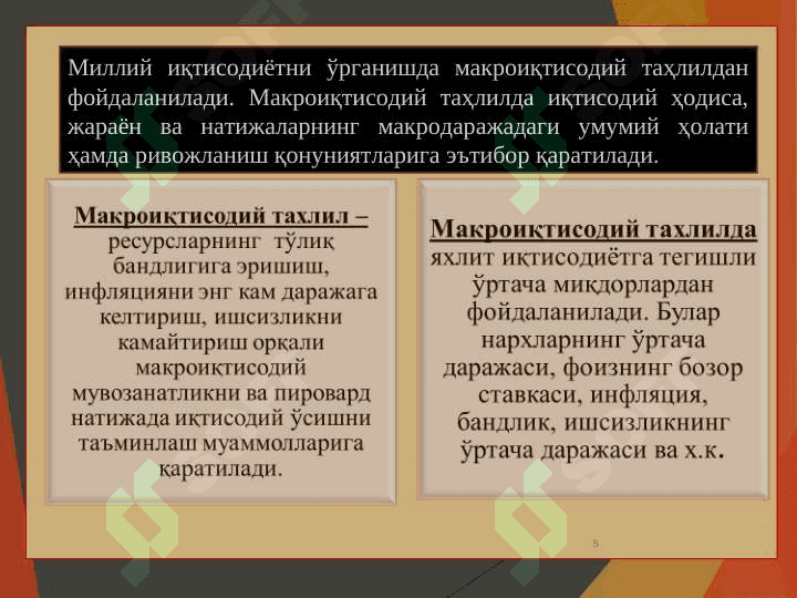 Миллий иқтисодиёт ва унинг макроиқтисодий кўрсаткичлари. Миллий хисоблар тизими 5