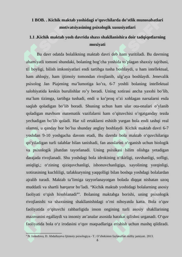 Kichik maktab yoshidagi o’quvchilarda do’stlik munosabatlari motivatsiyasining psixologik xususiyatlari 6