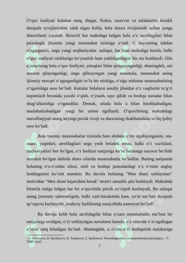 Kichik maktab yoshidagi o’quvchilarda do’stlik munosabatlari motivatsiyasining psixologik xususiyatlari 7