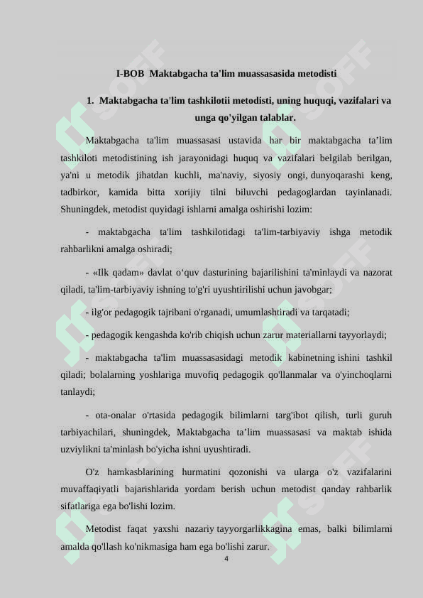 Maktabgacha ta'lim muassasasi metodisti va uning pedagogik jarayonlarni tashkil etishdagi o'rni 4