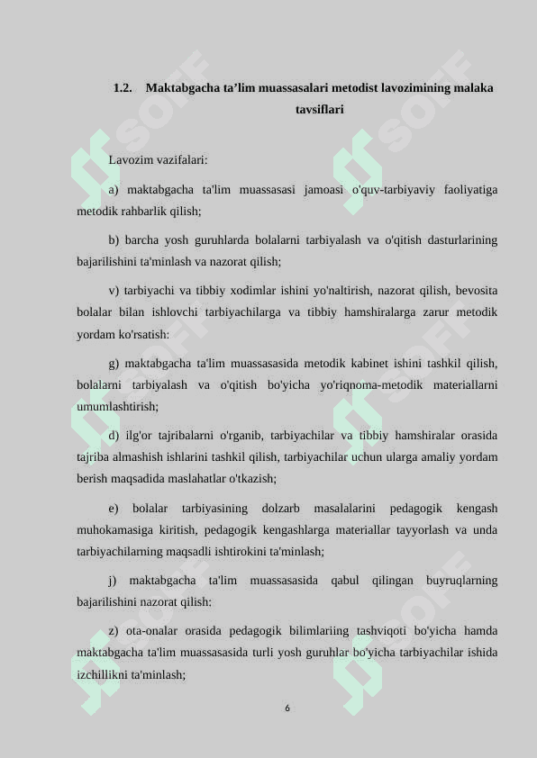 Maktabgacha ta'lim muassasasi metodisti va uning pedagogik jarayonlarni tashkil etishdagi o'rni 6