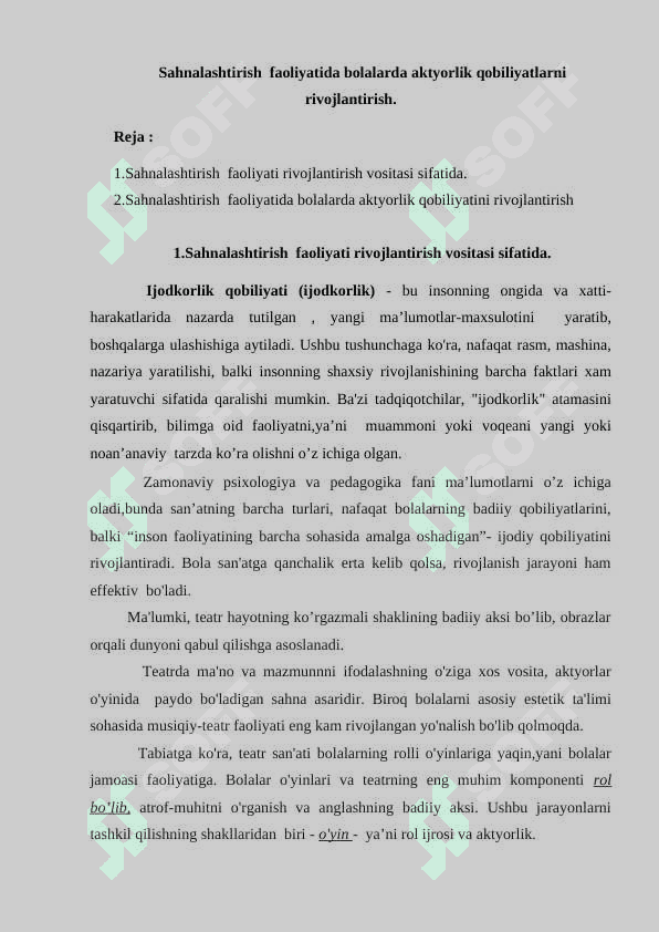 Sahnalashtirish faoliyatida bolalarda aktyorlik qobiliyatlarni  rivojlantirish 2
