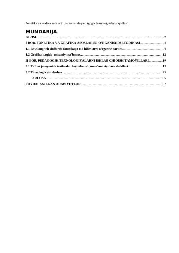 Fonetika va grafika asoslarni oʻrganishda  pedagogik texnologiyalar