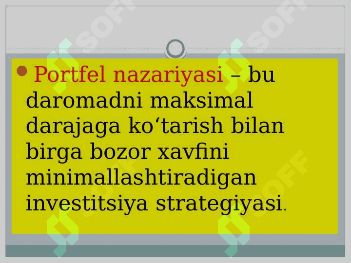 Portfel nazariyasi va asosiy vositalarni narxlash modelini tushuntirish masalalari. 2