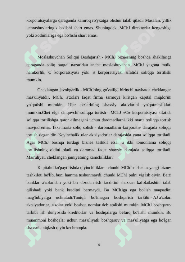 Ma'sulyati cheklangan va qo'shimcha Ma'sulyatli jamiyatlarning tashkiliy- iqtisodiy asoslari. 5