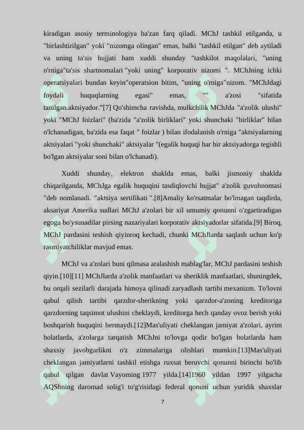 Ma'sulyati cheklangan va qo'shimcha Ma'sulyatli jamiyatlarning tashkiliy- iqtisodiy asoslari. 7