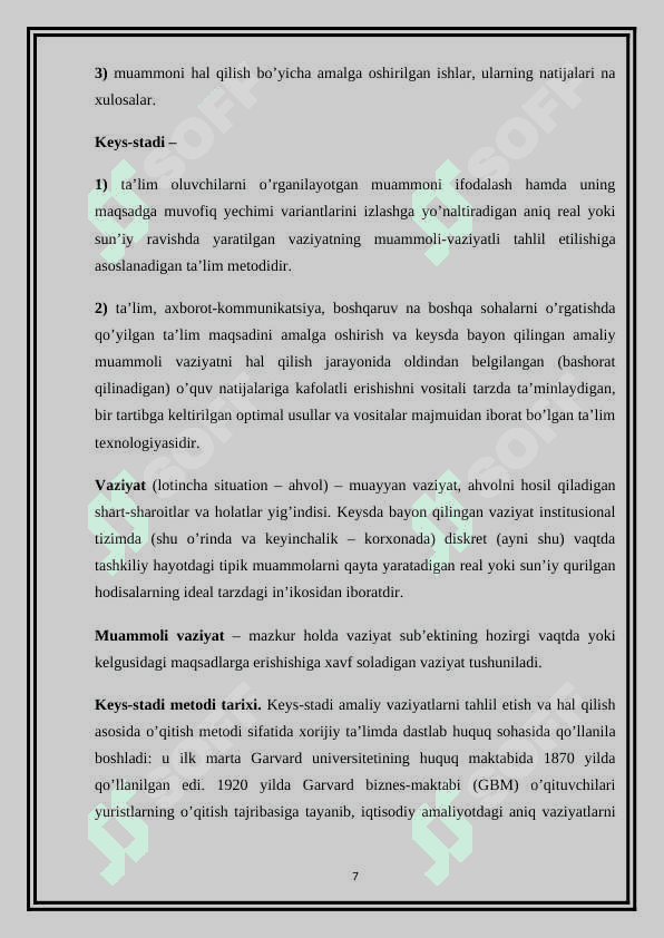 Mutaxasislik fanlarini o‘qitish jarayonida muammoli vaziyat, Keys-stadi topshiriqlarini tuzish 7