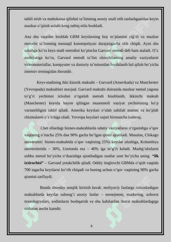Mutaxasislik fanlarini o‘qitish jarayonida muammoli vaziyat, Keys-stadi topshiriqlarini tuzish 8