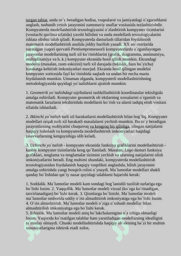 Modellashtirish turlari. Modellar klassifikatsiyasi. Dinamik tizimlarni modellashtirish. 4