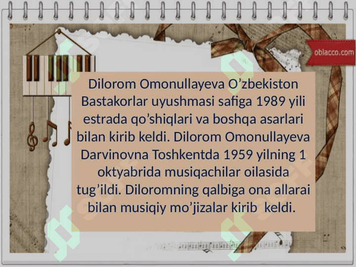 O’zbekistonda xizmat ko’rsatgan madaniyat xodimi, kompozitor Dilorom Omonullayeva 3