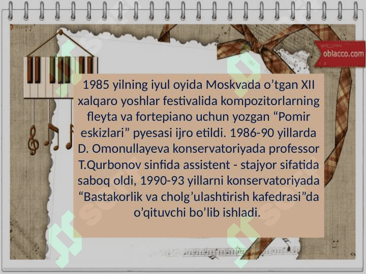 O’zbekistonda xizmat ko’rsatgan madaniyat xodimi, kompozitor Dilorom Omonullayeva 8