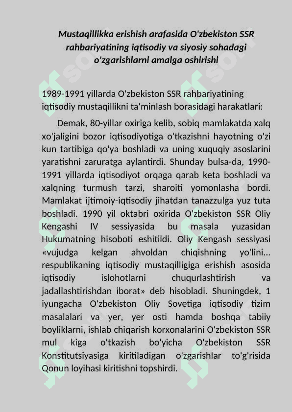 Mustaqil Oʻzbekiston Respublikasining tashkil topishi va uning tarixiy ahamiyati 2