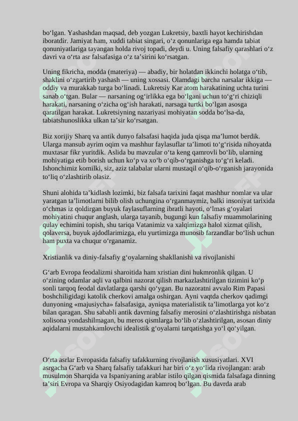 G‘arb uyg’onish davri falsafasi , Falsafiy tafakkur taraqqiyoti bosqichlari 8