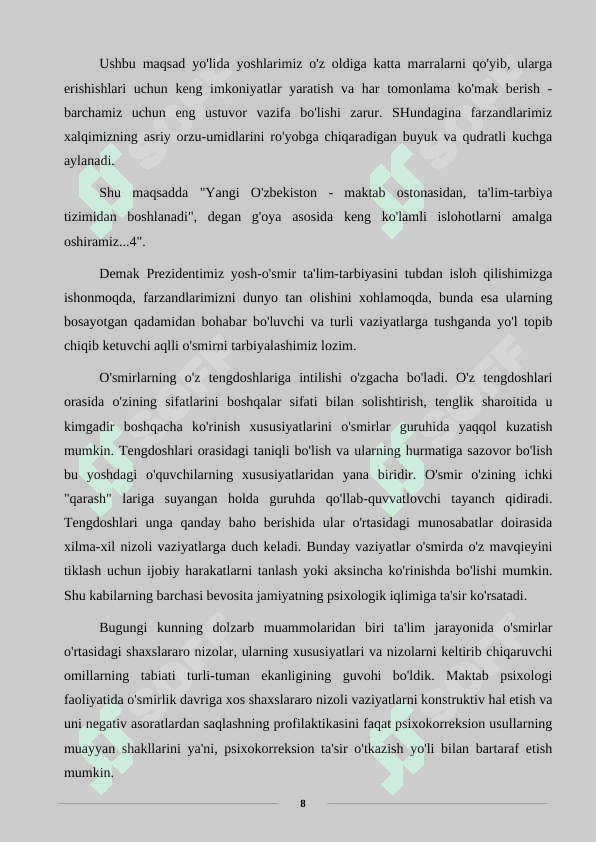 O’smirning nizoli xulq – atvorini guruhdagi tengdoshlari munosabatiga ta’siri 8