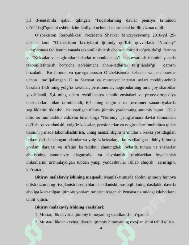 Aholini ijtimoiy himoya qilish tizimida ijtimoiy ish mutaxassisligining o’rni(pensiya ta’minoti misolida) 4