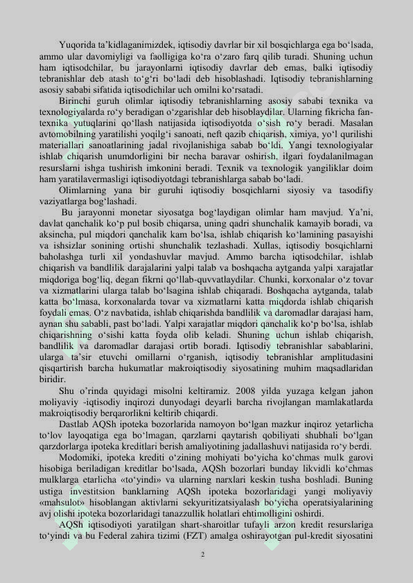 IQTISODIY TEBRANISHLAR. ISHSIZLIK 2