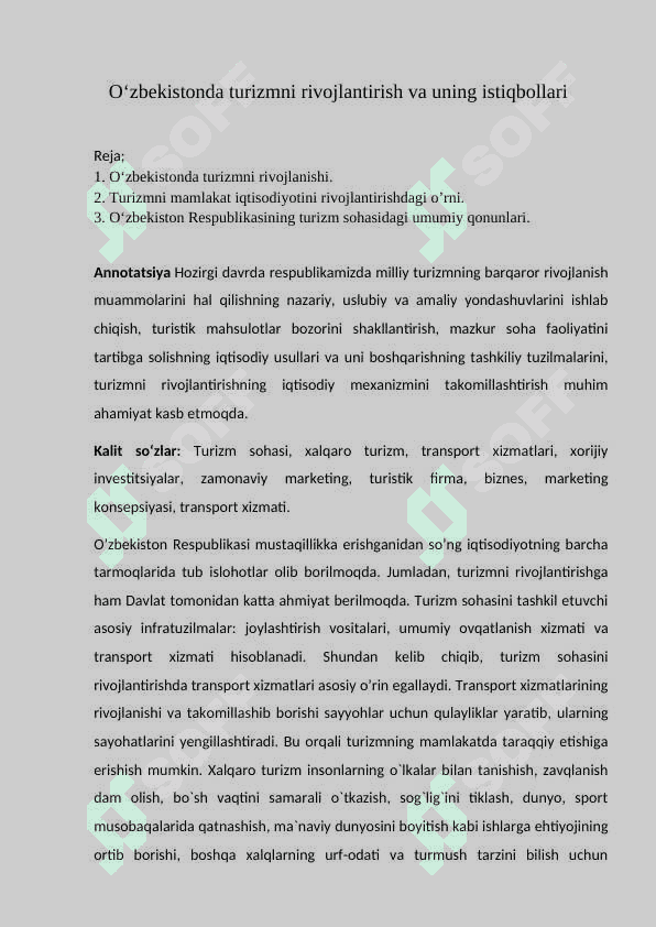 O‘zbekistonda turizmni rivojlantirish va uning istiqbollari 2