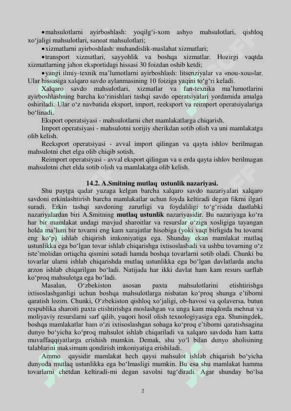 XALQARO SAVDO NAZARIYALARI. TASHQI SAVDO SIYOSATI 2
