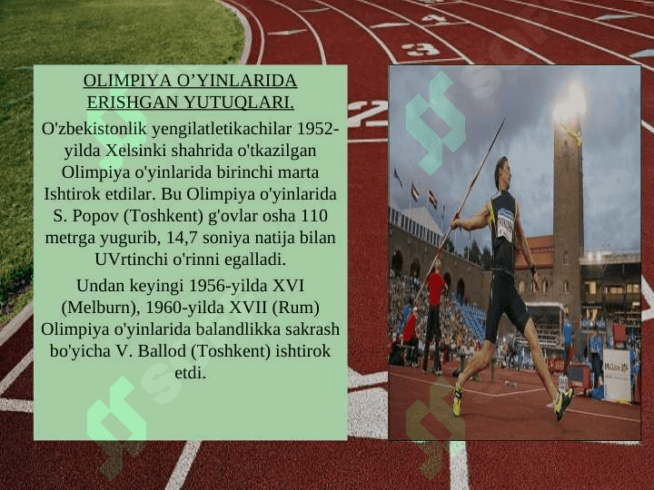 HOZIRGI ZAMON OLIMPIYA O'YINLARI DASTURIGA YENGIL ATLETIKANING O'RNI 5
