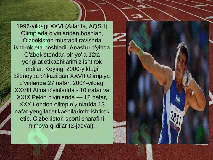 HOZIRGI ZAMON OLIMPIYA O'YINLARI DASTURIGA YENGIL ATLETIKANING O'RNI 8