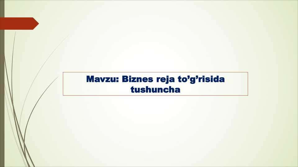 Biznes reja to'g'risida tushuncha 1