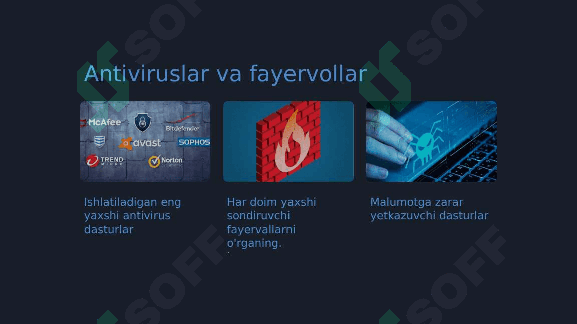 Axborot himoyasi protokoli. Antiviruslar va fayervollar 3