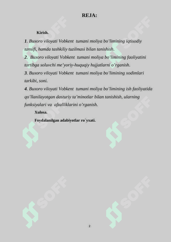 Tuman moliya bo'limi amaliyot hisoboti 2