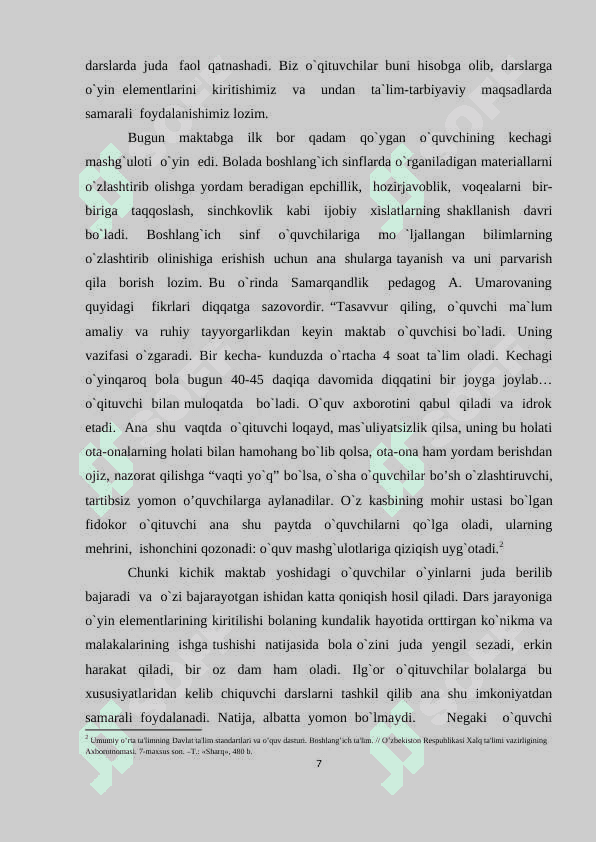 1-SINF SAVODGA O’RGATISH DAVRIDA O’YINLI TEXNOLOGIYALARDAN FOYDALANISH 7