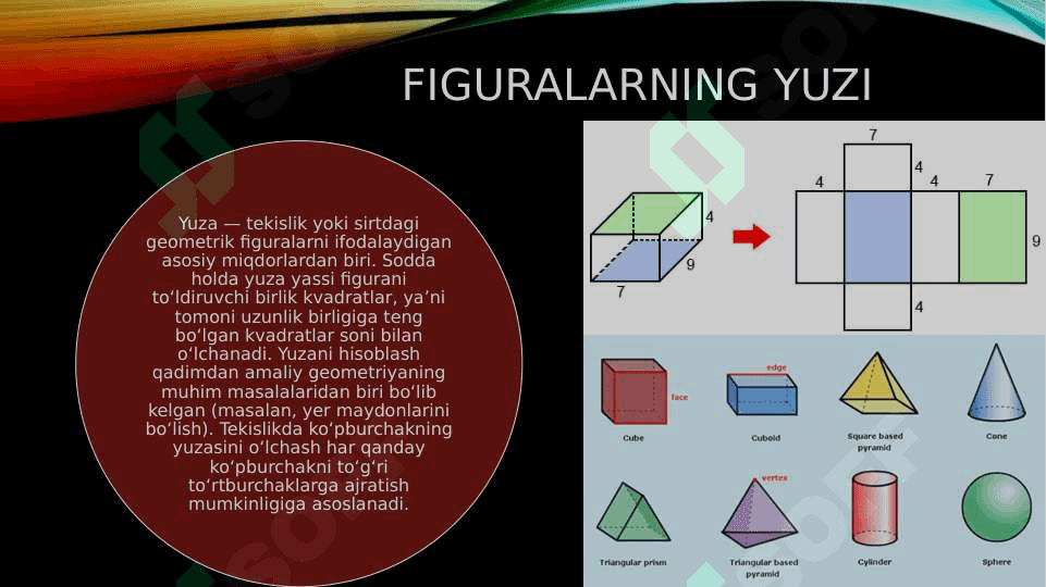 Figuralarning yuzi. Figuralarning yuzini olchash usullari 3