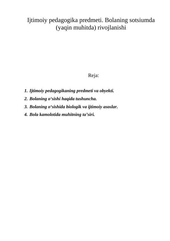 Bolaning Sotsimda rivojlanishi