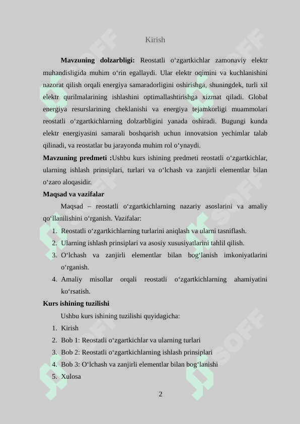Reostatli oʻzgartkichlar va zanjirli elementlar 2