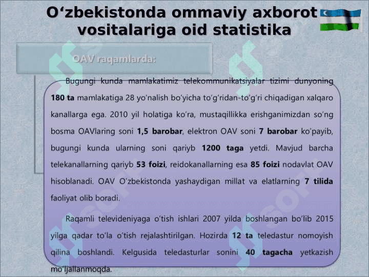 Axborot sohasini isloh qilish,axborot va so’z erkinligini ta’minlash 8