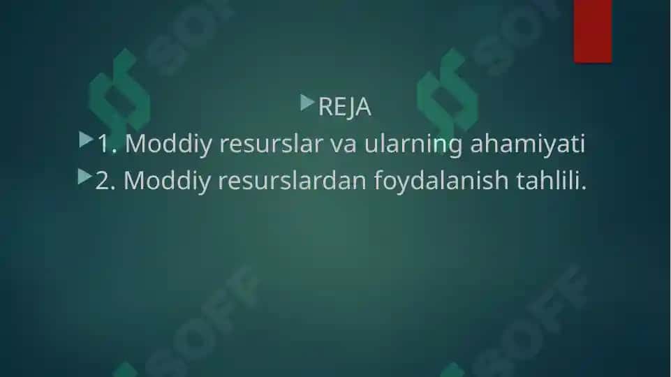 MODDIY RESURSLAR BILAN TA’MINLANGANLIK VA ULARDAN FOYDALANISH TAHLILI 2