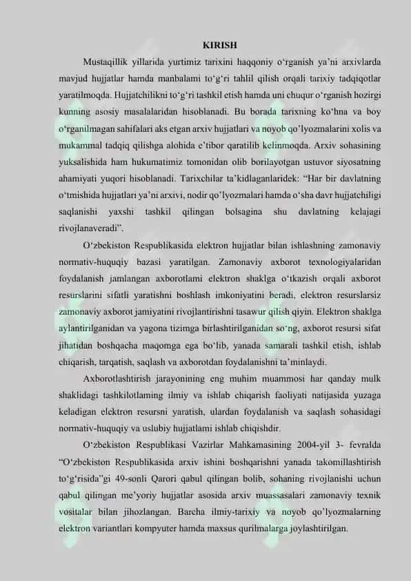 “Elektron arxivni yaratishda hujjatlarni tizimlashtirish va standartlashtirish” 3