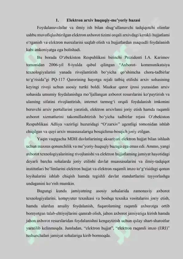 “Elektron arxivni yaratishda hujjatlarni tizimlashtirish va standartlashtirish” 4